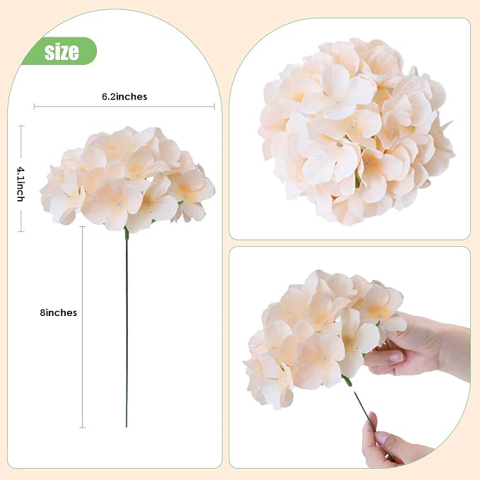 AVIVIHO 65pcs Fake Flowers Champagne Hydrangea Artificial Flowers Bulk Silk - Image 4