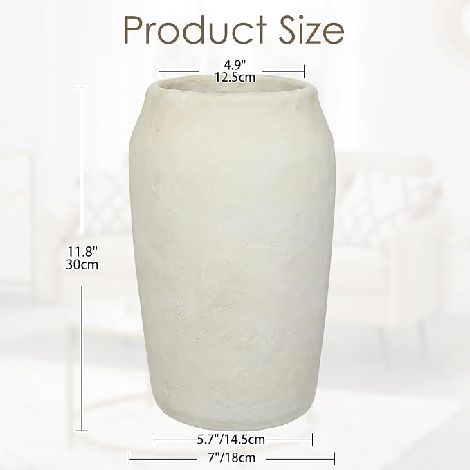 Briful 12'' Large Ceramic Rustic Vases Shabby Vintage Textured, 4.36'' Wide - Image 3