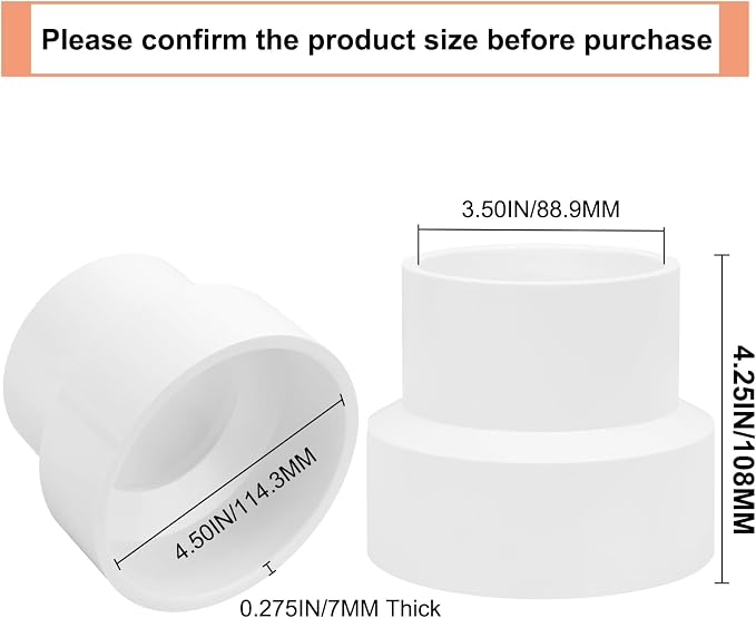 4.5" x 3.5" PVC DWV Reducer Coupling Adapter Schedule 40 PVC DWV Slip Reducing - Image 2