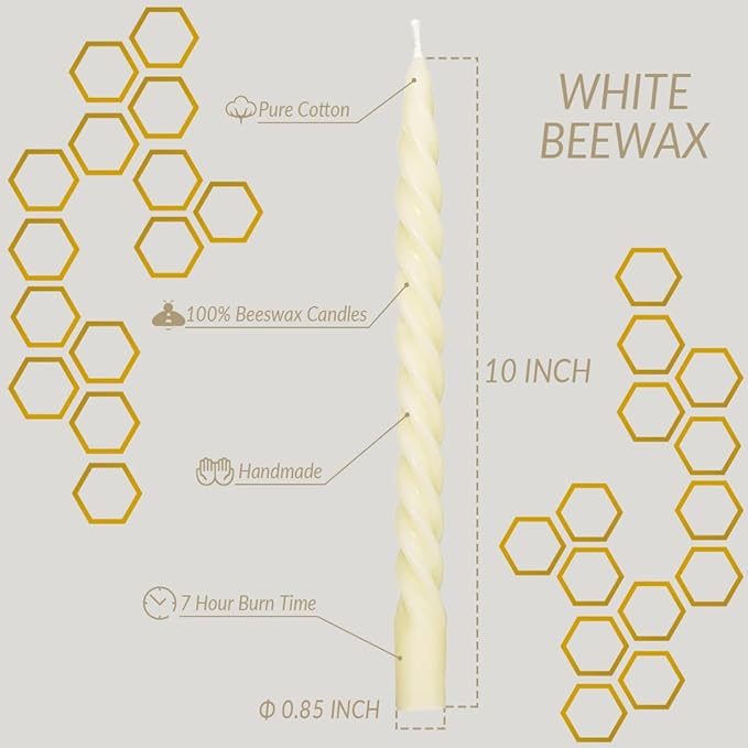 12 PCS Natural Beeswax Spiral Taper Candles Bulk, 10 Inch Tall - Image 3