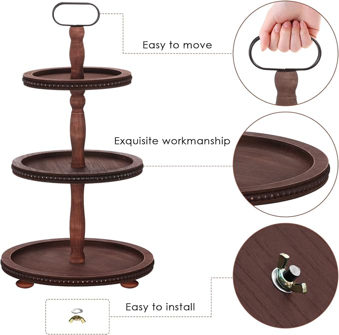 Urban Deco Wooden Tiered Tray 3-Tier Decorative Tray Stand Farmhouse Serving - Image 4