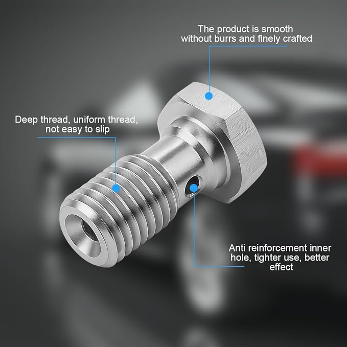 M10 x 1.25 Metric Thread Single Banjo Bolt Brake Fitting Adapter, 20mm Long - Image 3