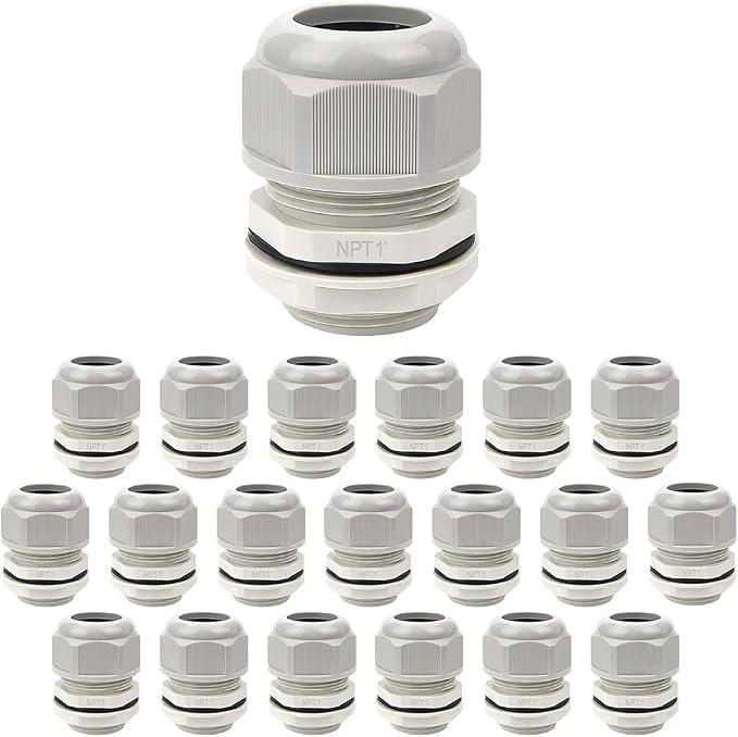 20 Pack NPT 1" Cable Glands Waterproof Adjustable 18-25mm Cable Connectors Grey by LeMotech