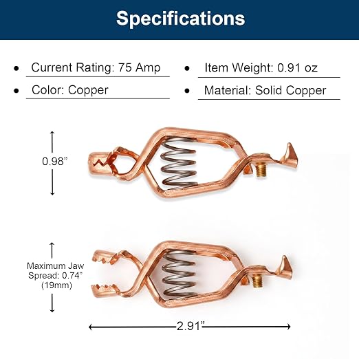 75A Heavy Duty Solid Copper Alligator Clips 5 Pack | BU-25C Clamps, Stainless - Image 8