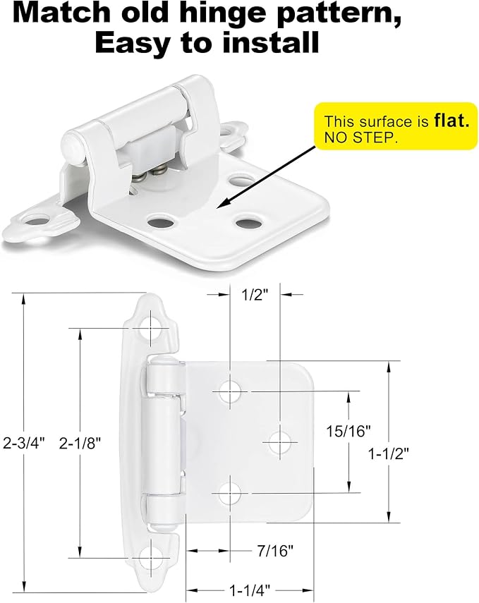White Cabinet Hinges, 1/2” Overlay, 10 Pack | - Image 2