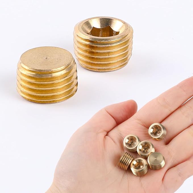 10 PCS 1/4" NPT Male Pipe Plug Fitting Set Brass Hex Counter Sunk Plugs - Image 4