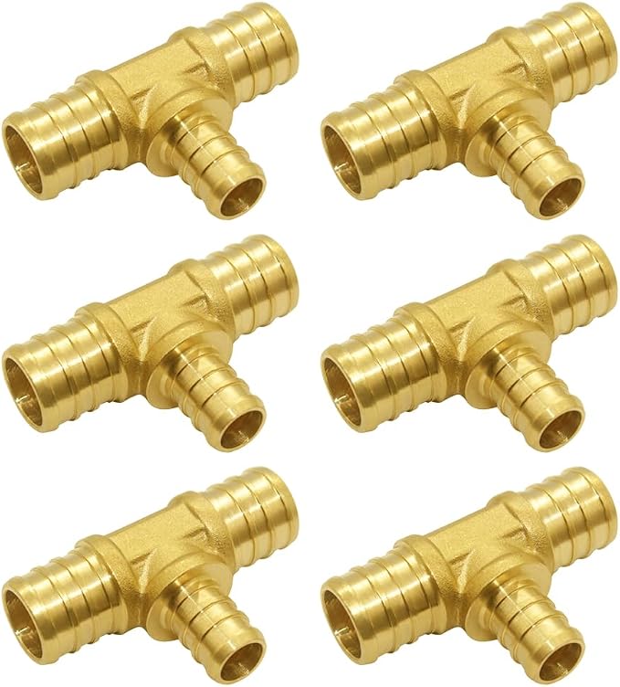 Hooshing 6PCS 3/4" x 3/4" x 1/2" Pex Reducing Tee Fittings, Brass Barb Crimp by Hooshing
