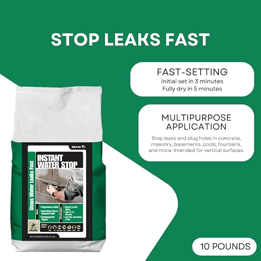 Instant Water Stop Hydraulic Cement Leak Stopper, 10 Pounds | Water Stop Cement - Image 2