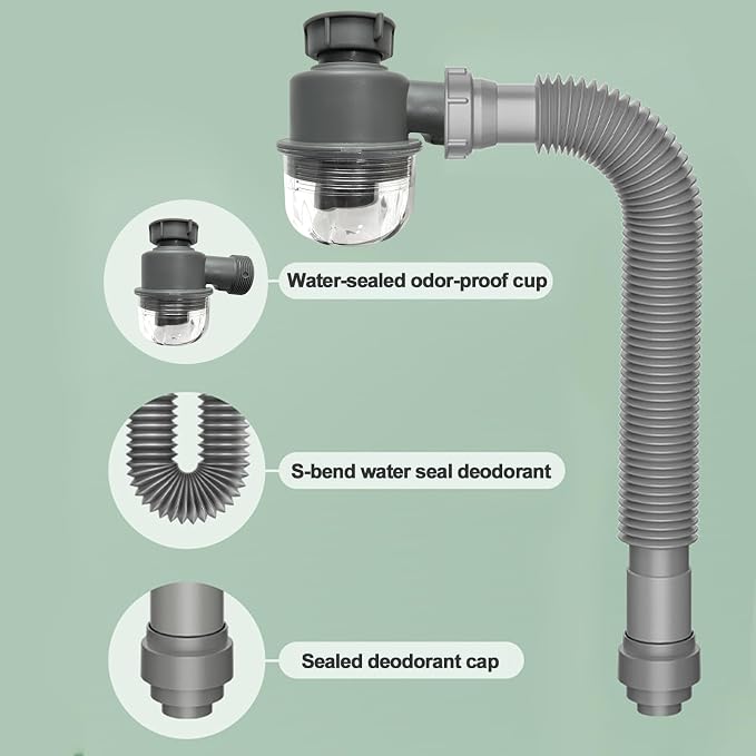 Double Sink Drain Kit Expandable Flexible 1 1/2 Inch P-Trap - Image 4
