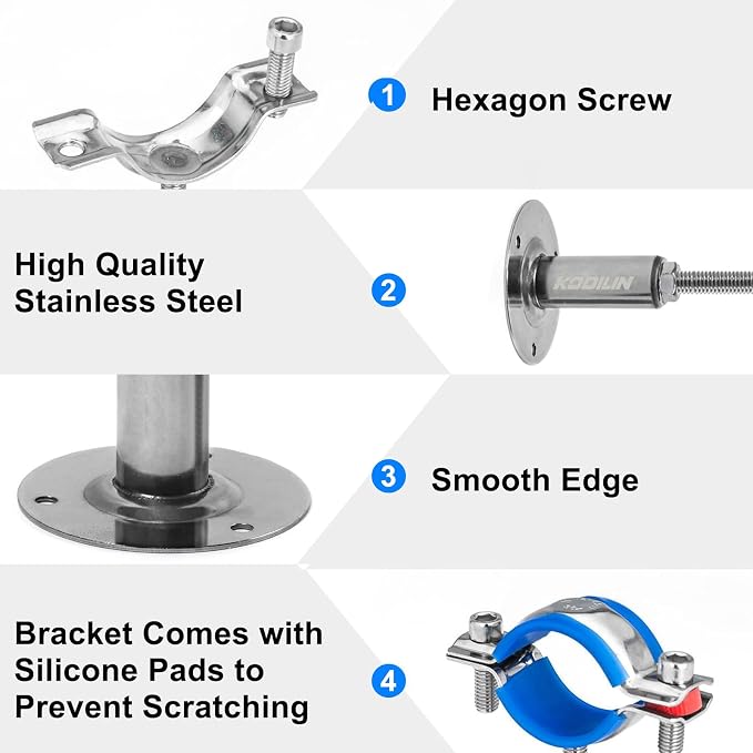 2PCS Upgraded Wall Mount Ceiling Mount Pipe Supports, 304 Stainless Steel Wall - Image 6