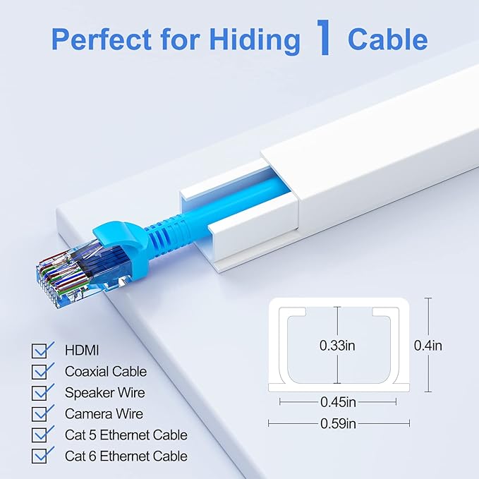 Yecaye Cord Hider, 113in One-Cord Cable Raceways, W0.59in H0.4in, Easy Install - Image 2