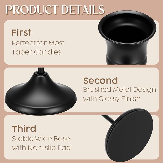 12PCS Brass Black Taper Candle Holders Set, Vintage Candlestick Holders | Tall - Image 2