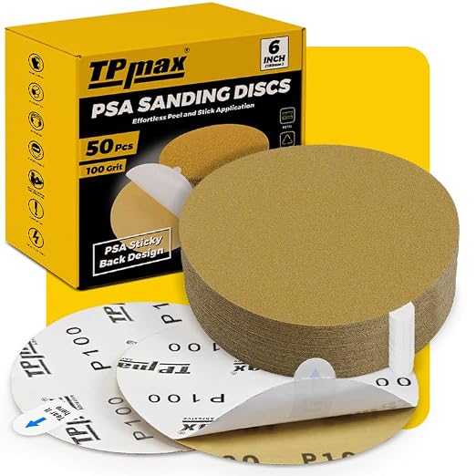 6-Inch 100-Grit Gold PSA Sanding Discs, 50 Pack – Pro-Grade Self-Adhesive by TPmax