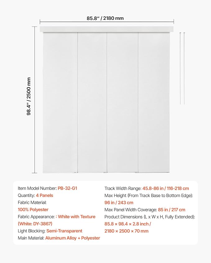 VEVOR Panel Track Blinds, Extendable Track from 45.8 in to 86 in W, Trimmable - Image 7