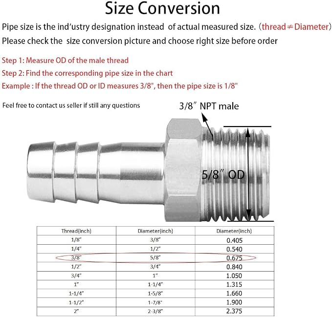 Stainless Steel Hose Barb Fitting 5/8" Hose Barb to 3/8" NPT Male Thread - Image 2