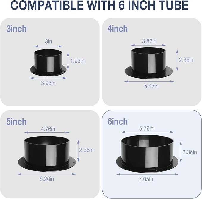 6" Duct Connector Flange, Dryer Vent Wall Plate, Duct Vent Flange | Sturdy ABS - Image 2