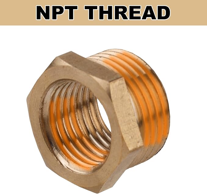 2pcs Brass Reducer Hex Bushing, 3/8" Male to 1/4" NPT Female Adapter | Reducing - Image 3