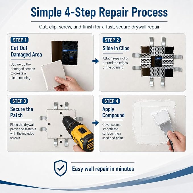 Drywall Repair Clips Kit, Easy Install Stainless Steel Wall Patch - Image 2