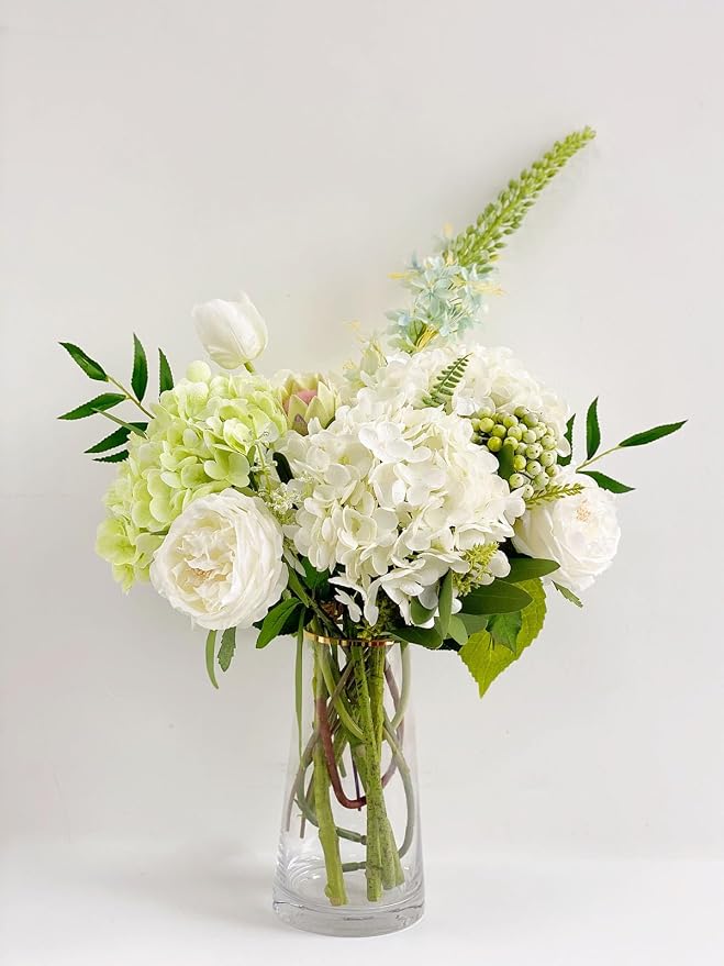 YalzoneMet 3 PCS White Hydrangea Artificial Flowers 21 inchs Real Touch Faux - Image 9