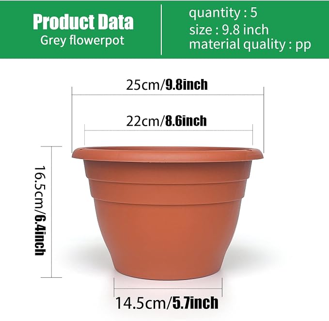 RooTrimmer 5 Pack 10 Inch Plant Pots Lightweight Planters - Image 2