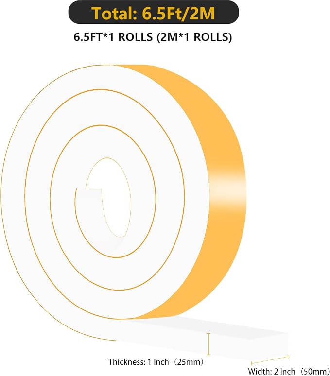 Foam Weather Stripping Tape, High Density CR, 2 in x 1 in x 6.5Ft | Weather - Image 2