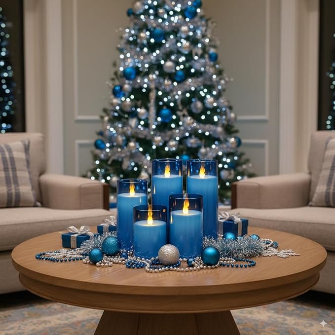 Homemory Blue Flickering Flameless Candles, Battery Operated Acrylic LED Pillar - Image 3