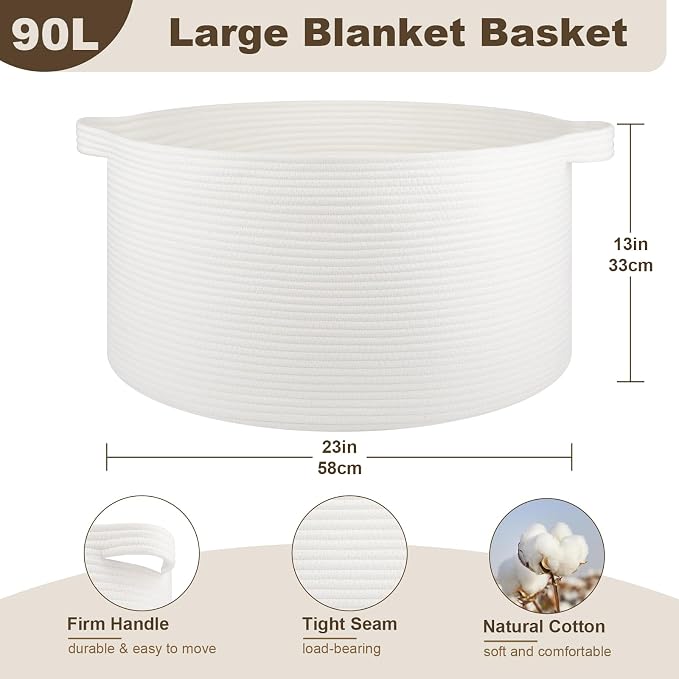 OIAHOMY 90L Extra Large Blanket Basket - Image 2