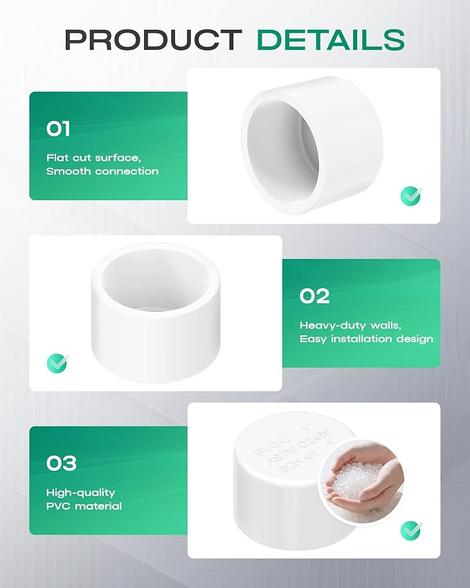 1 Inch PVC Cap, Fits Standard SCH40 1" PVC Pipe Fittings, Garden & Furniture - Image 6