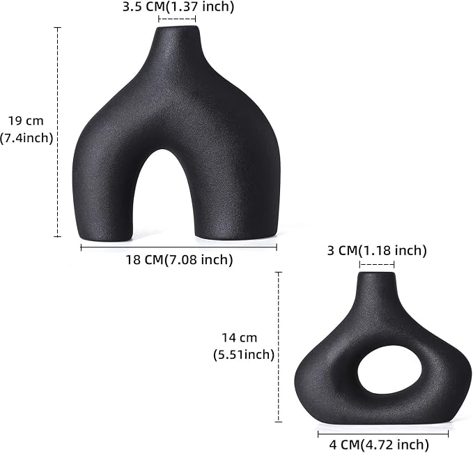 CEMABT Black Ceramic Vase Set of 2 - Image 2