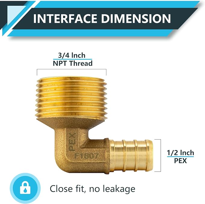 50Pack Seelink PEX Fittings, Pex 1/2" x 3/4" Male Threaded NPT Elbow | Brass - Image 2
