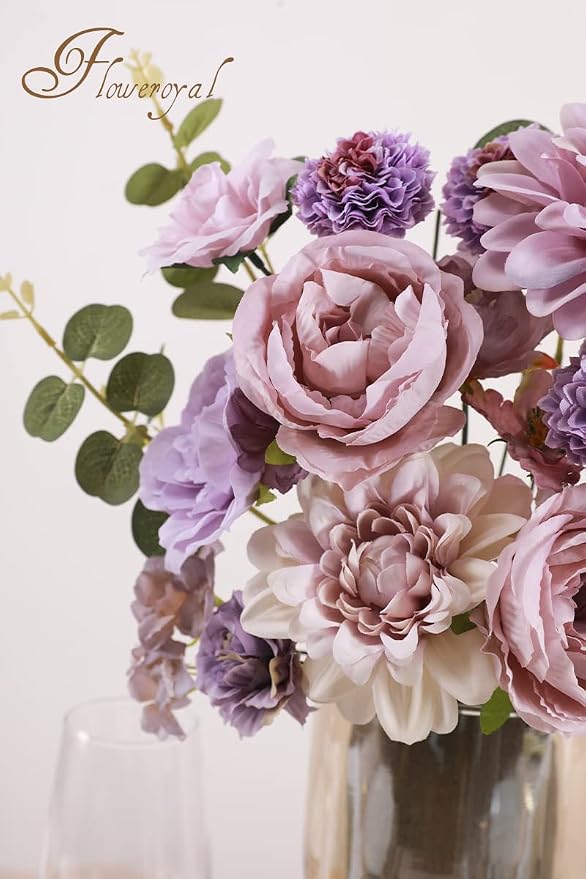 Artificial Flowers Combo Purple Flowers Mix Silk Flowers Dahlia Roses - Image 4