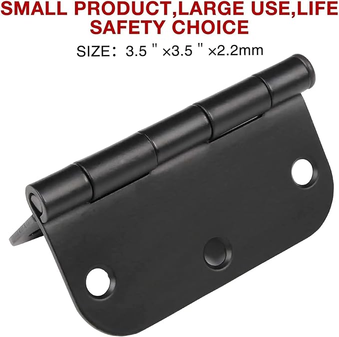 3 Pack Rounded Matte Black Door Hinges 3.5 Inch - Image 6