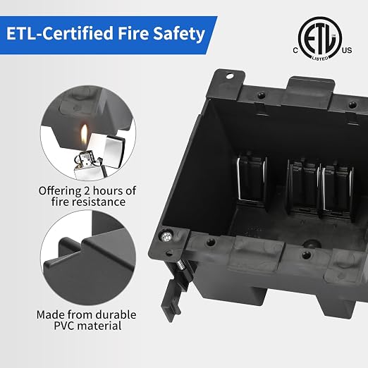 Fire-Rated 2-Gang PVC Black Electrical Box, 25 Cubic Inch – ETL Listed - Image 6