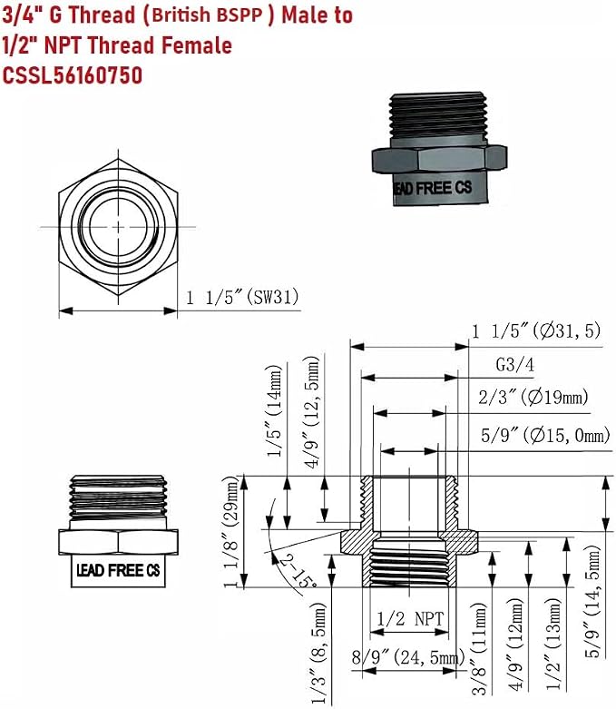G Thread Male to NPT Female Adapter | Lead-Free)) - Image 3