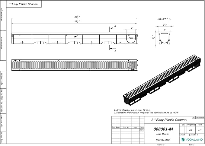 Vodaland - 3 Inch Easy 1 Premium Trench Drain Channel - Galvanized Stamped - Image 6