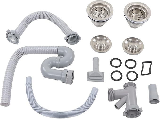 Kitchen Double Sink Drain Kit, 11cm Flexible Sink Drain Pipe Kitchen Sink - Image 3