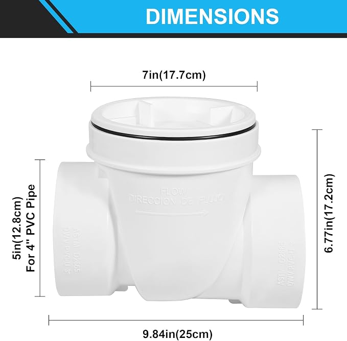 4" PVC Backwater Valve, 4-Inch Drain Backflow Preventer Valve Prevent Sewage - Image 2
