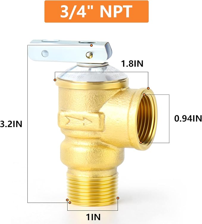 GASHER 1PCS Brass Temperature Pressure Relief Valve - Image 3
