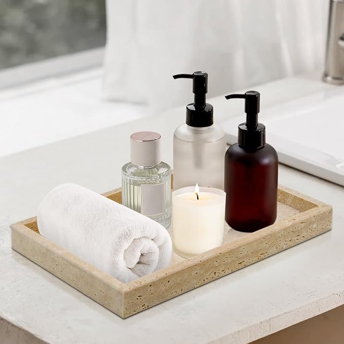 Travertine Tray, Bathroom Vanity Tray | Non-Ceramic/Non-Resin, marble perfume - Image 6