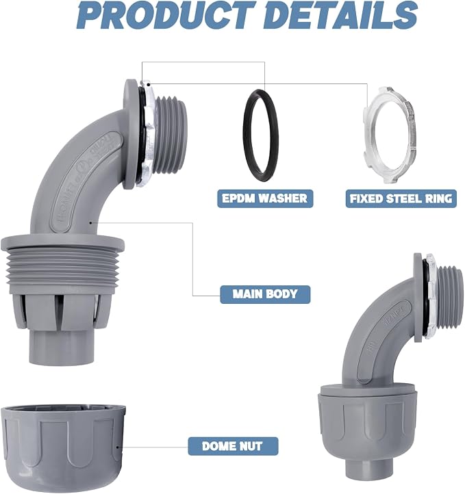 1/2 inch Liquid Tight Connector 90 Degree PVC Flexible Conduit Connector - Image 3
