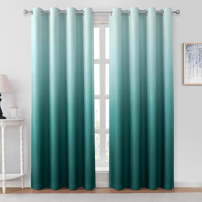 HOMEIDEAS Teal Ombre 100% Blackout 52W x 84L 2 Panels | Gradient, Room Darkening by HOMEIDEAS