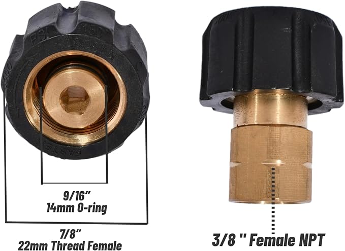 Pressure Washer Adapter 3/8'' FNPT x M22-14mm Female Thread Power Washer - Image 3