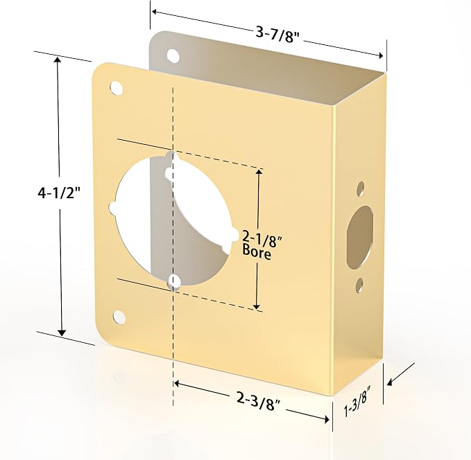 Door Knob Reinforcement Plate, Polished Gold, Fits 1-3/8" Doors, 2-3/8" Backset - Image 3