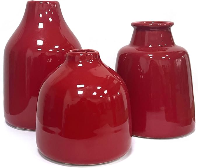 Red Small Vase Set of 3 for Modern Home Decor, Ceramic Vases for Centerpieces - Image 5