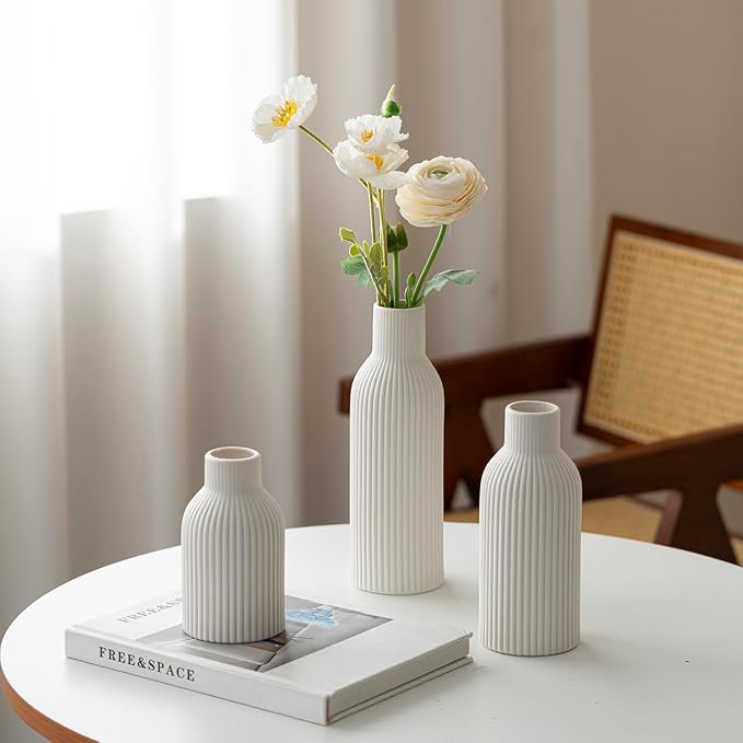 Modern Ceramic Vases Set of 3, Shelf Table Centerpiece - Image 3