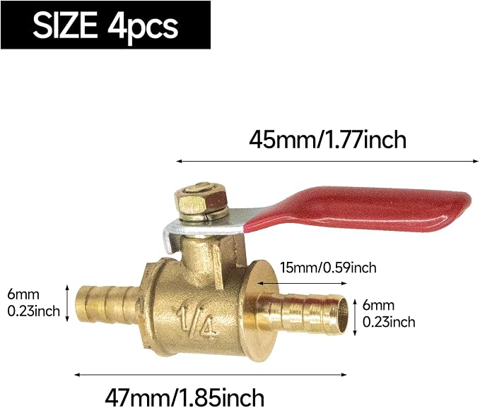 2-Pack 1/4 Inch Brass Ball Valve, 6mm Hose Barb - Image 2