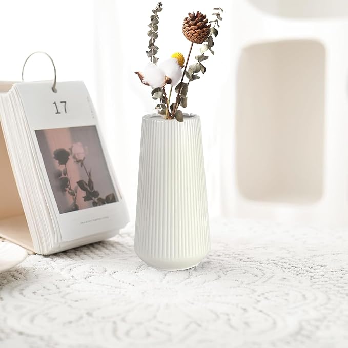White Ceramic Vase for Flowers, Tall Home Decor Vase - Image 6