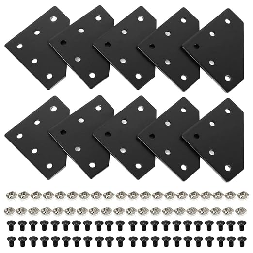 10pcs 2020 Extrusion Joint Plate Connector Corner L Bracket Black | 8020 V Slot by SeekLiny