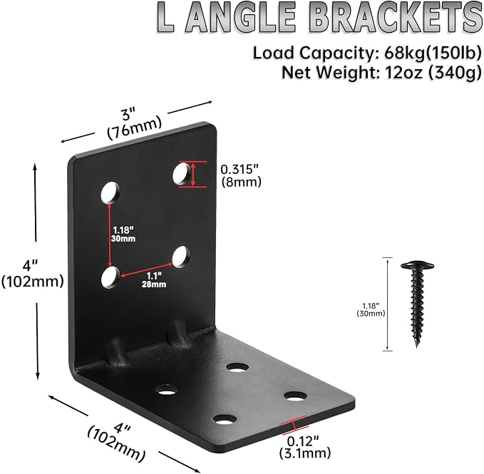 4 PCS Heavy Duty Steel Corner Brackets, DIY L Shelf Brackets, Metal Joint - Image 2
