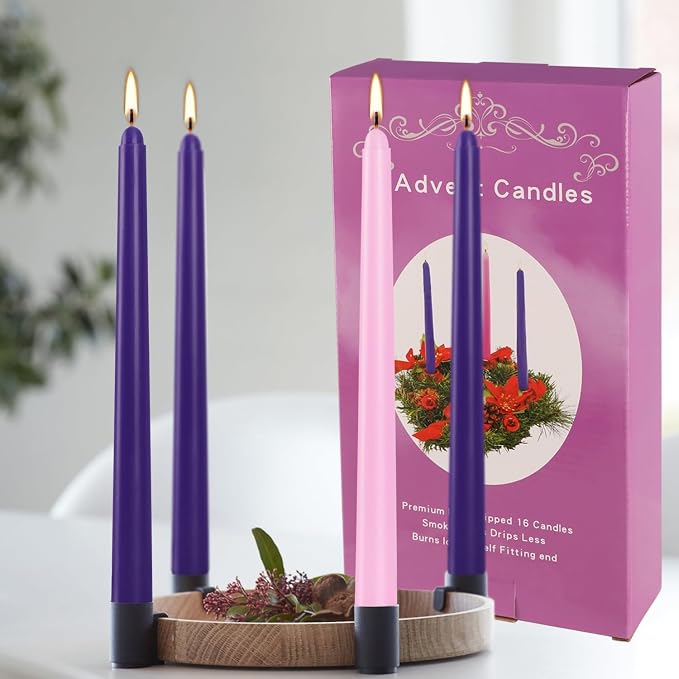 16 Pack Advent Taper Candles Premium Hand Dipped 10in Unscented Christmas Taper - Image 2